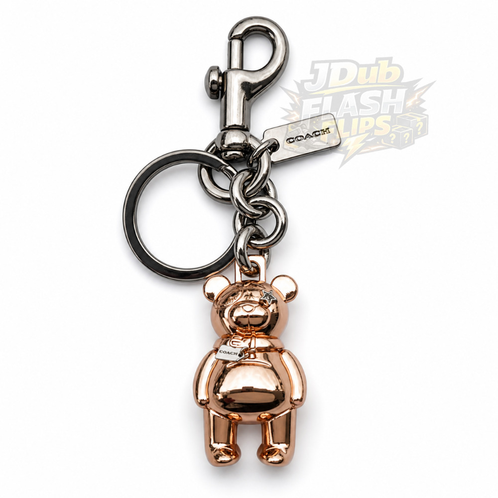 NWT COACH New York 3D Bear Bag Charm Rose Gold Key Chain Fob 87166